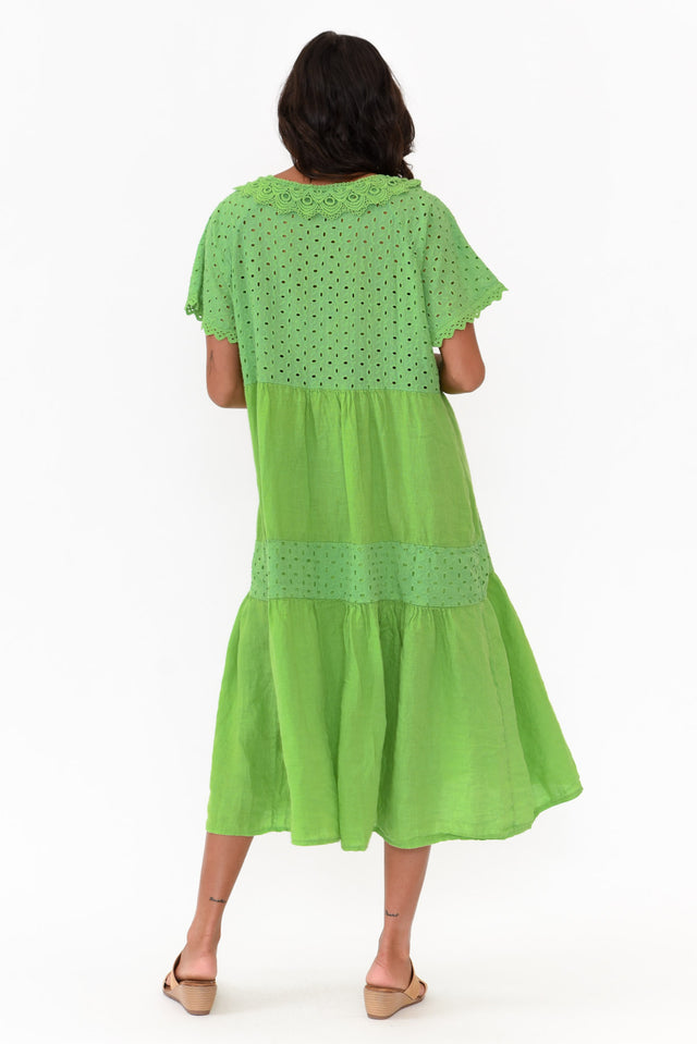 Larsa Green Linen Embroidered Collared Dress