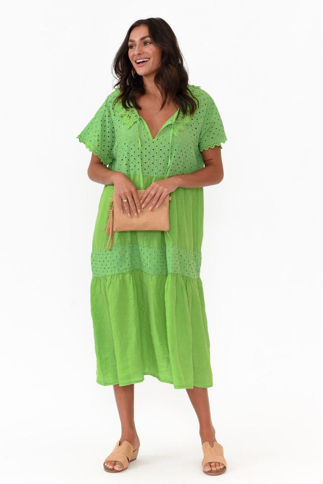 Larsa Green Linen Embroidered Collared Dress image 6