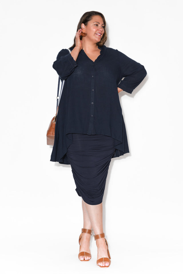 Ross Navy Bamboo Ruched Skirt image 9