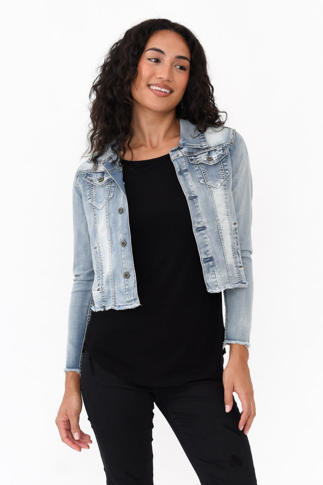 Light Denim Stretch Jacket   alt text|model:Demi;wearing:S image 1