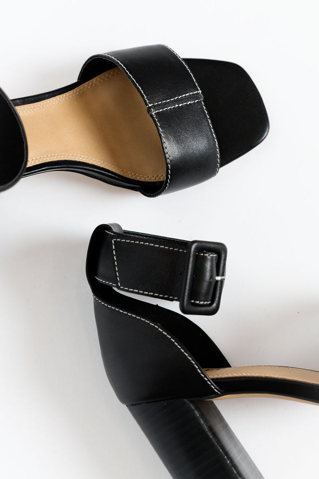 Lucinda Black Leather Buckle Heel