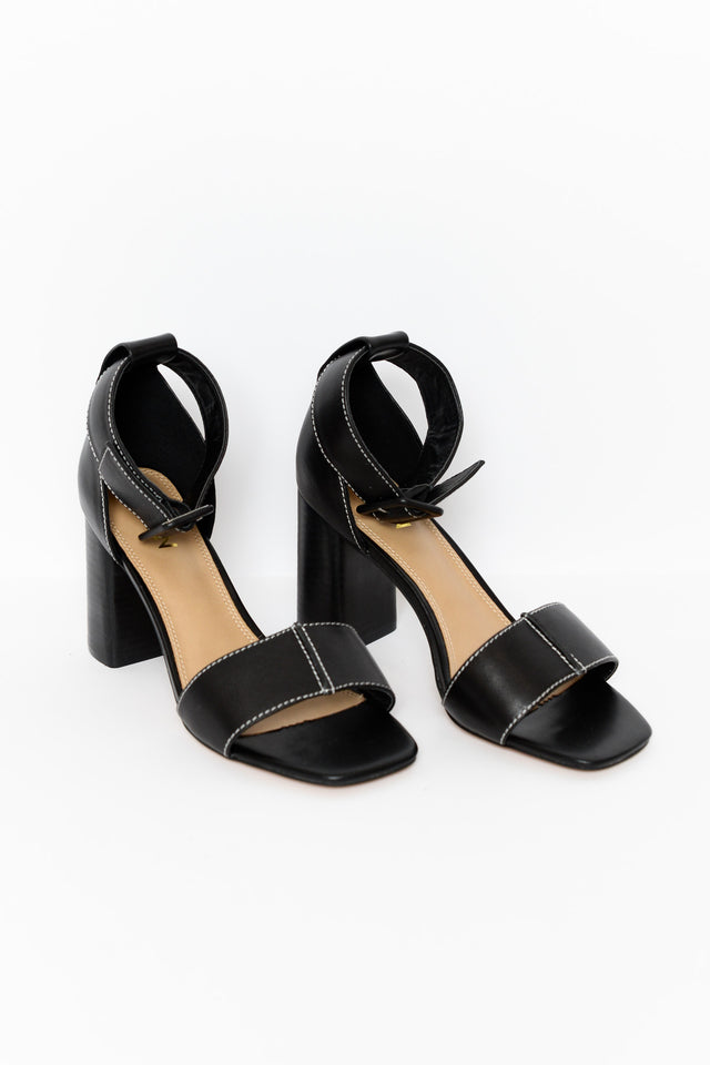 Lucinda Black Leather Buckle Heel
