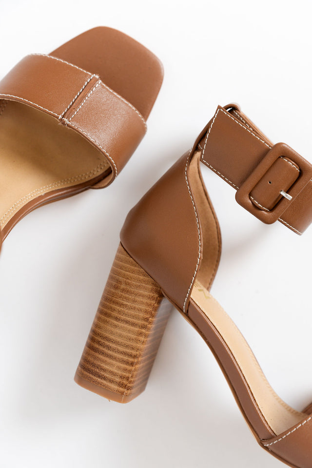 Lucinda Tan Leather Buckle Heel