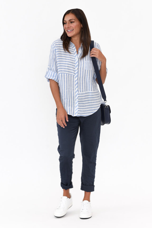 Lyle Navy Cotton Blend Stretch Pants