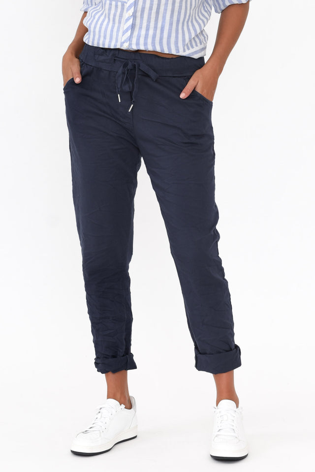 Lyle Navy Cotton Blend Stretch Pant
