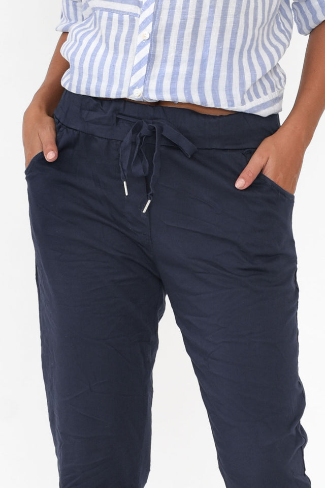 Lyle Navy Cotton Blend Stretch Pants