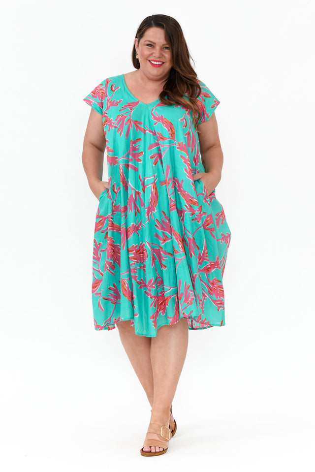 Maheno Turquoise Coral Cotton Dress