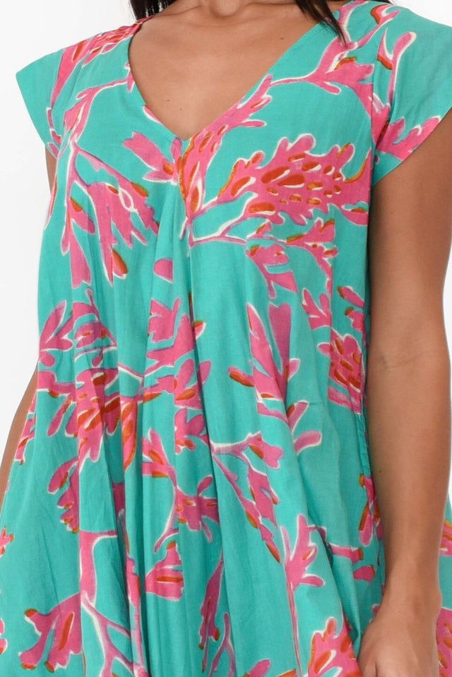 Maheno Turquoise Coral Cotton Dress