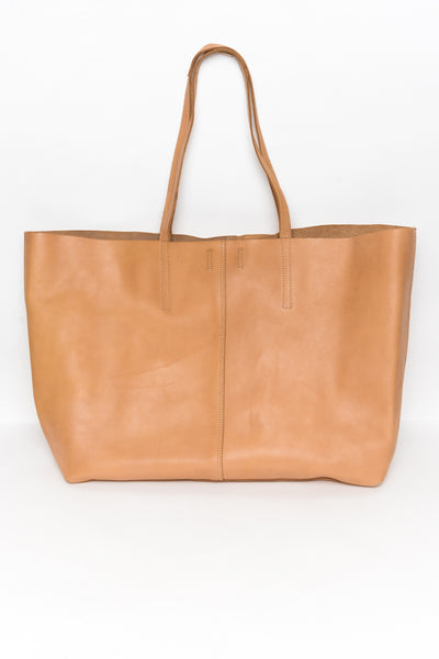 Tan leather sales shopper bag