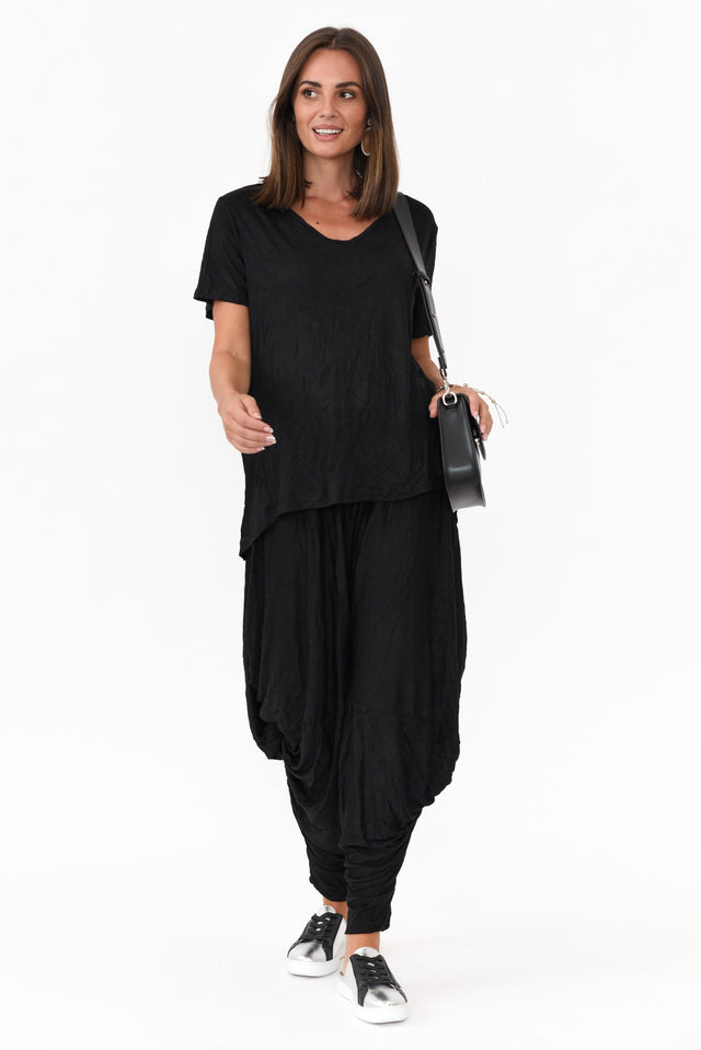 Marley Black Crinkle Cotton Short Sleeve Top