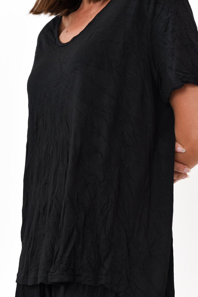 Marley Black Crinkle Cotton Short Sleeve Top