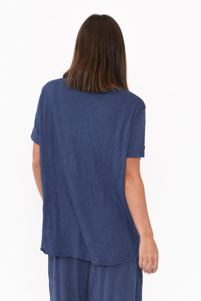 Marley Blue Crinkle Cotton Short Sleeve Top