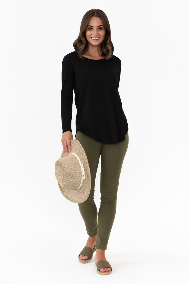Megan Black Cotton Long Sleeve Top