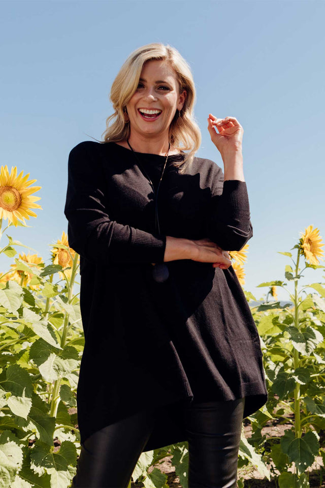 Meryl Black Wool Blend Drape Jumper