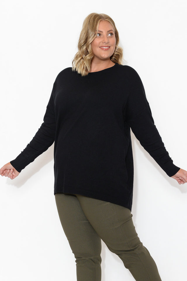 Meryl Black Wool Blend Drape Jumper
