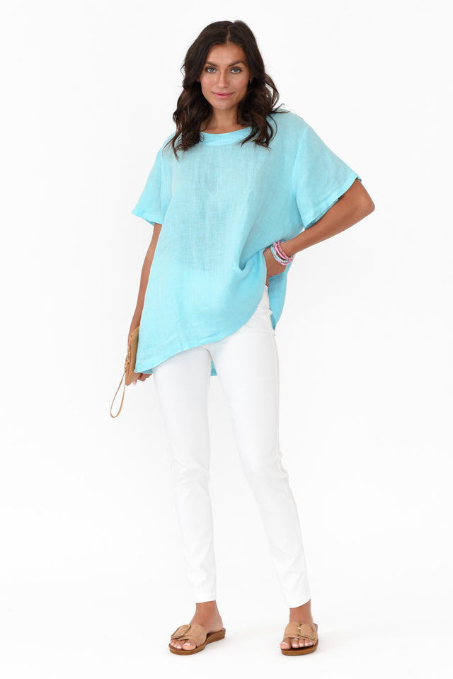 Micah Blue Linen Scoop Neck Top