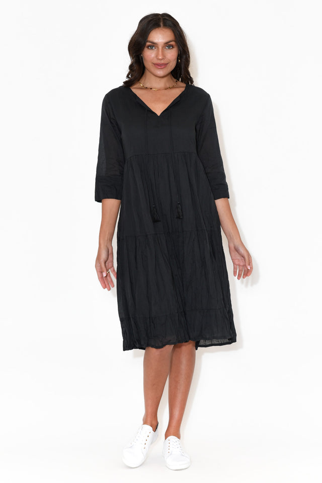 Milana Black Crinkle Cotton Dress