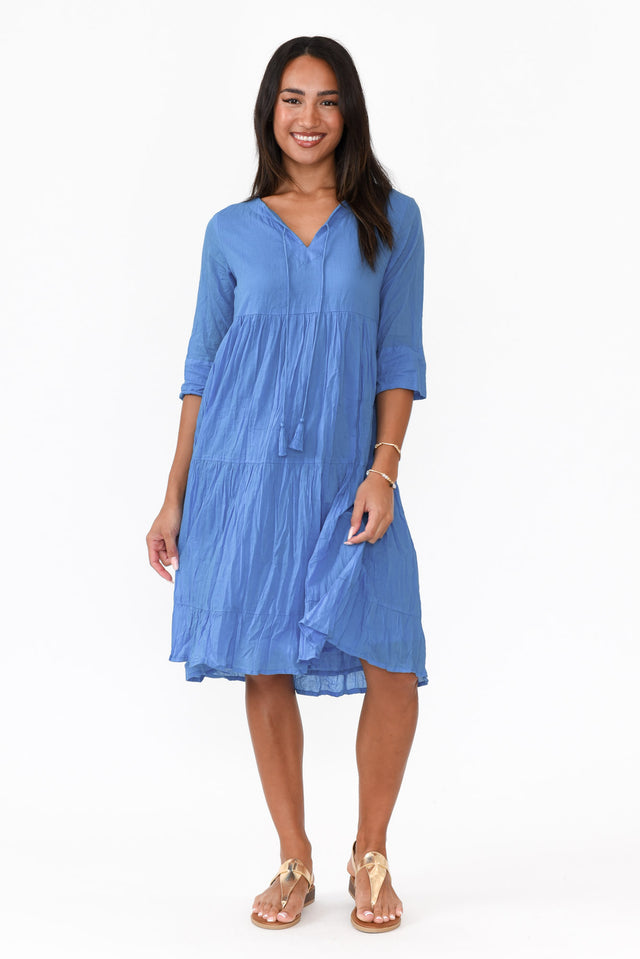Milana Cobalt Crinkle Cotton Dress   alt text|model:Demi;wearing:AU 10 / US 6