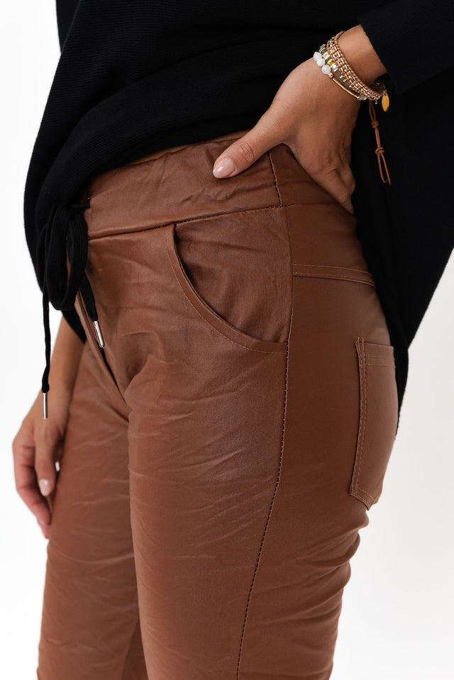 Munich Rust Wet Look Stretch Pants