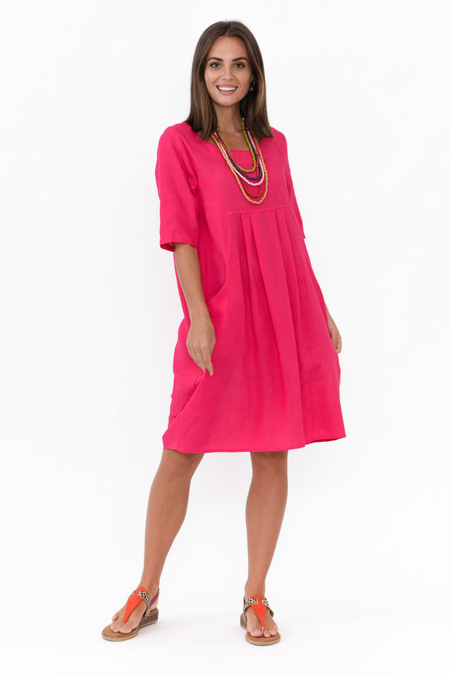 Myley Hot Pink Linen Cotton Dress