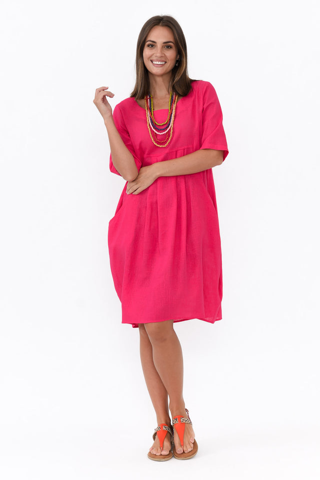 Myley Hot Pink Linen Cotton Dress  