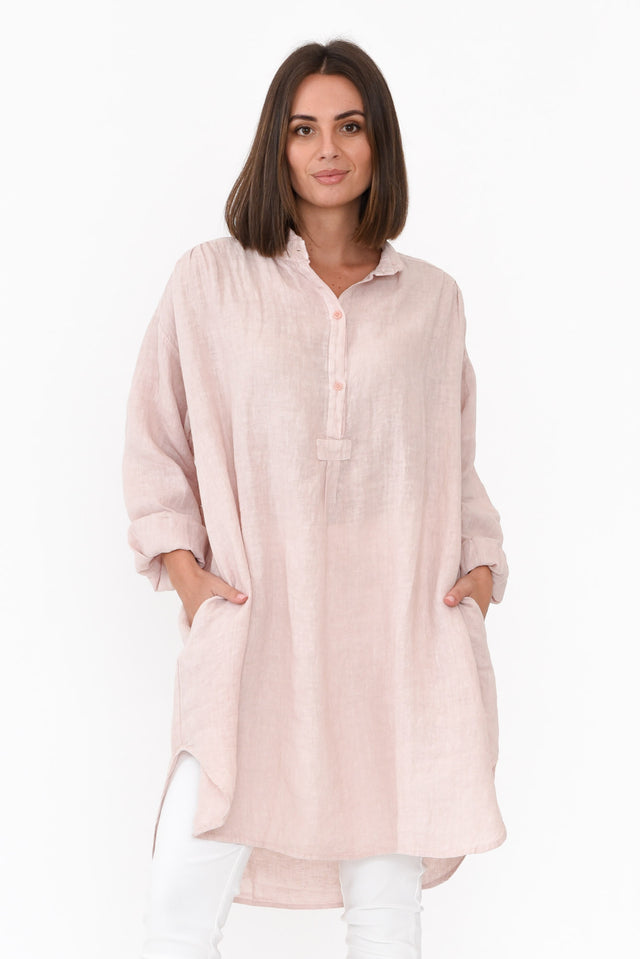 Oakland Blush Linen Button Tunic