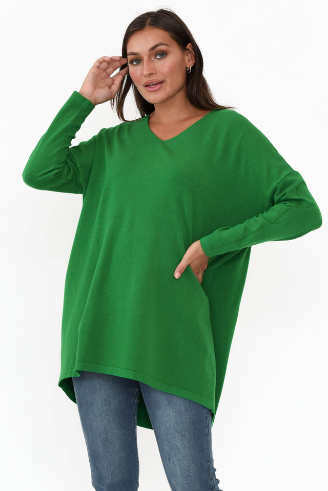 Piper Green V Neck Knit Jumper