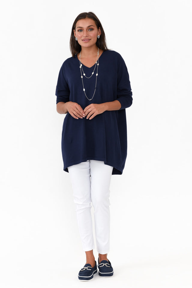 Piper Navy V Neck Knit Jumper image 6