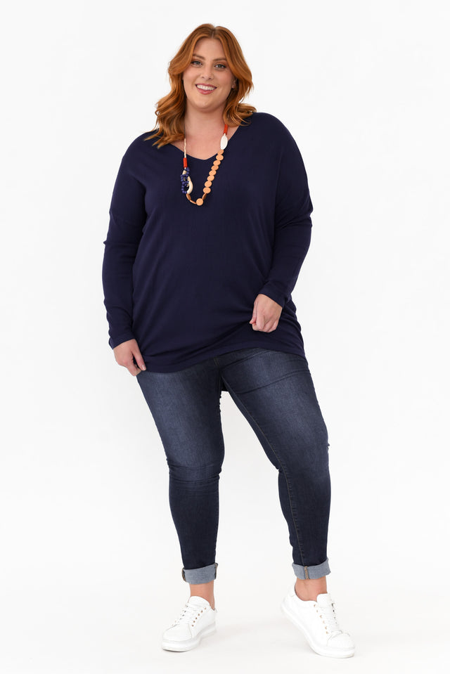 Piper Navy V Neck Knit Jumper,Brunette model,alt text|model:Cara image 9