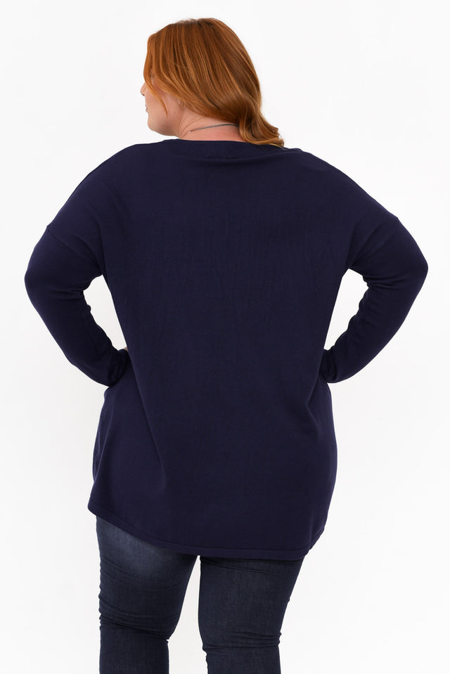 Piper Navy V Neck Knit Jumper,Brunette model,alt text|model:Cara image 11