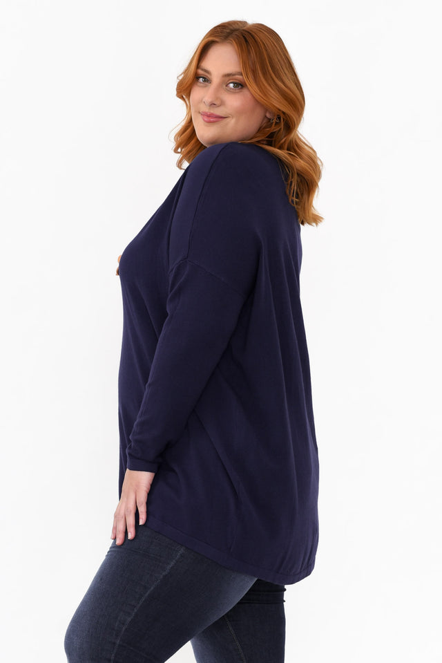 Piper Navy V Neck Knit Jumper,Brunette model,alt text|model:Cara image 10