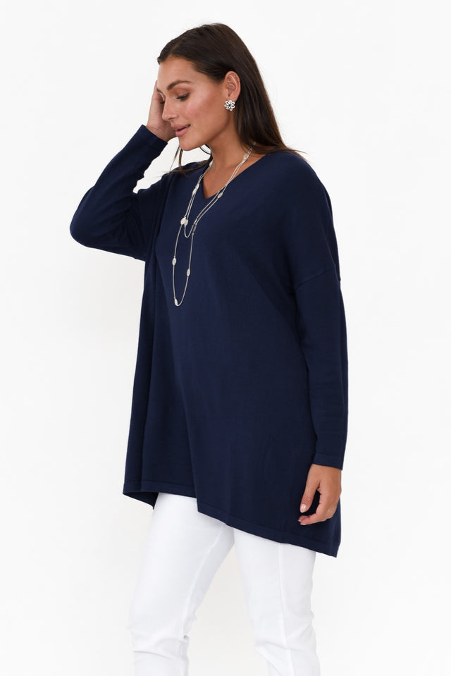 Piper Navy V Neck Knit Jumper image 3