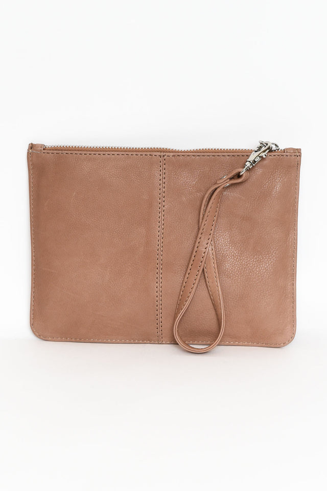 Queens Taupe Leather Clutch image 1
