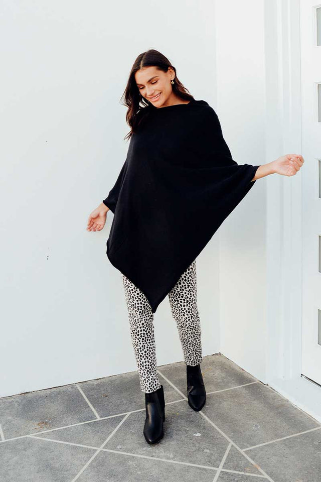 Amy Black Wool Blend Poncho