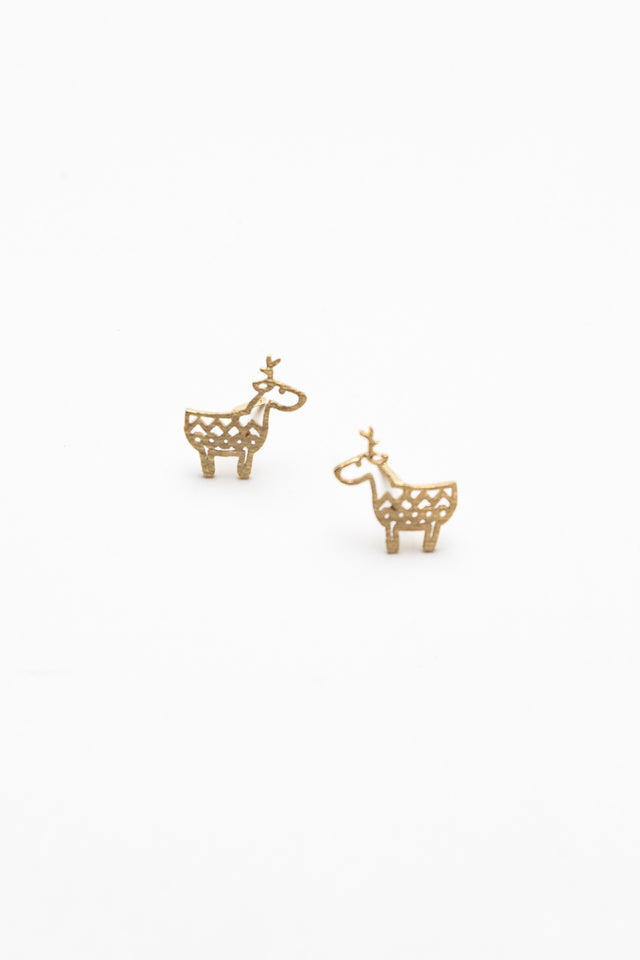 Reindeer Gold Stud Earrings