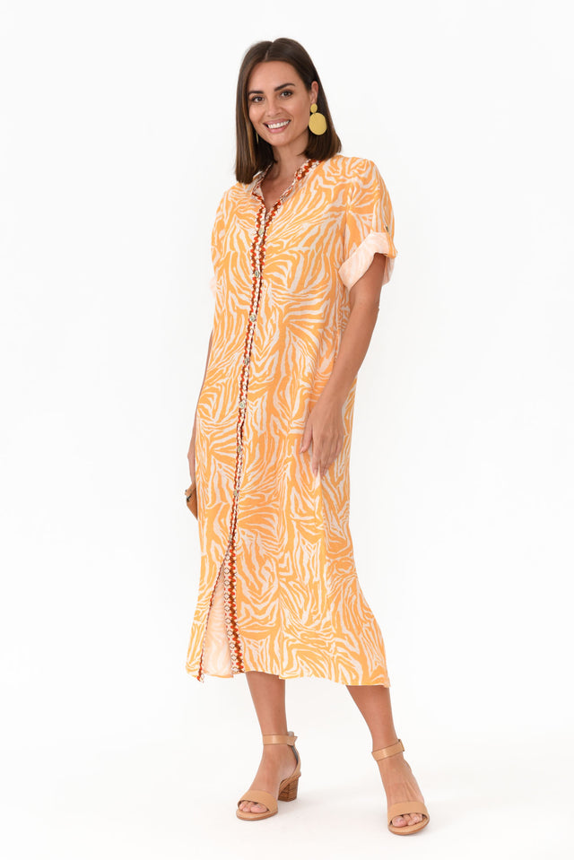 Retro Orange Zebra Linen Shirt Dress image 5