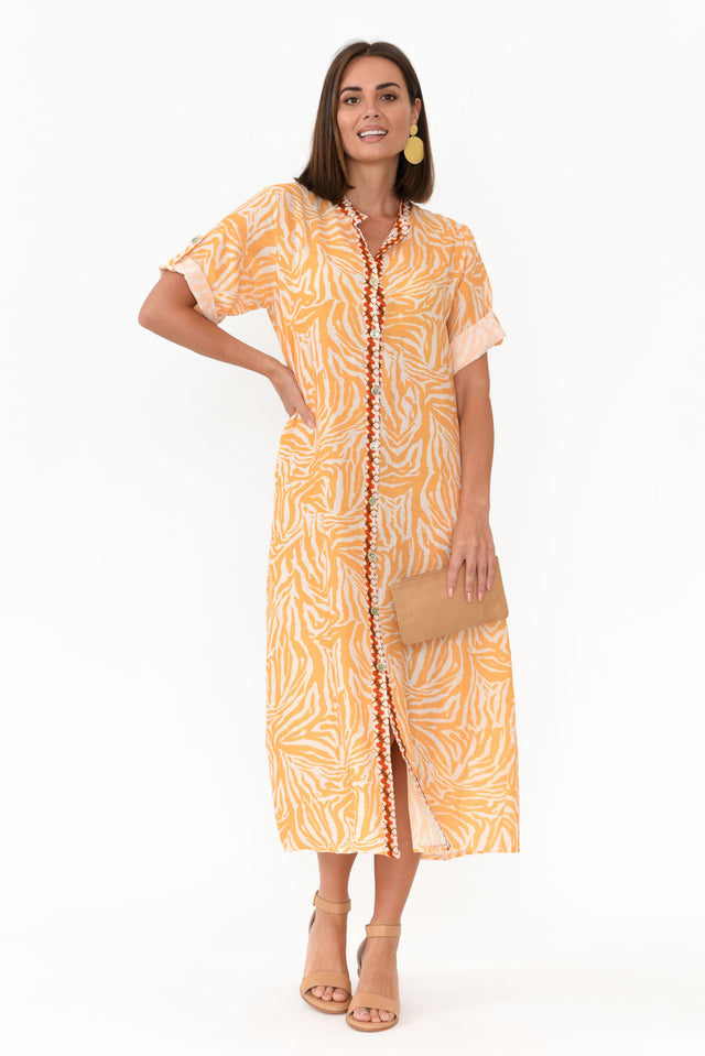 Retro Orange Zebra Linen Shirt Dress   alt text|model:MJ;wearing:S
