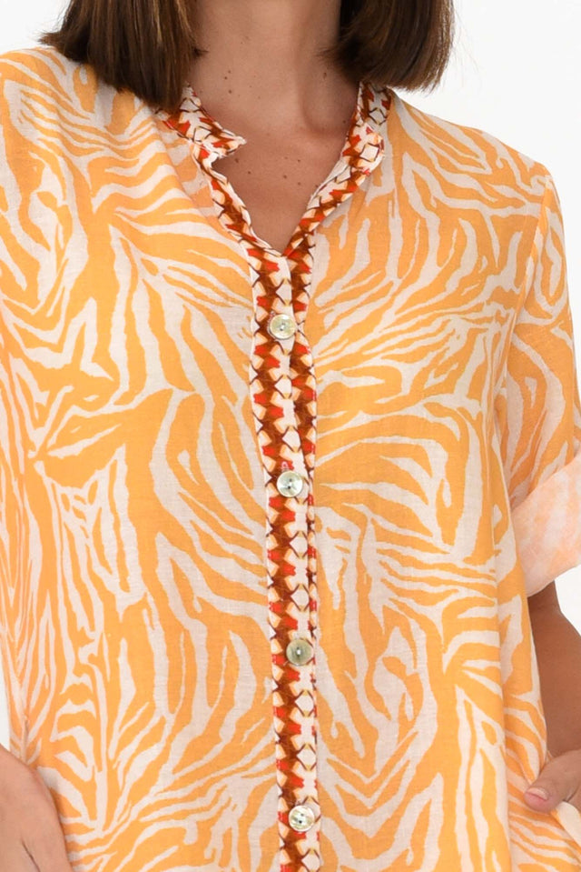 Retro Orange Zebra Linen Shirt Dress image 6