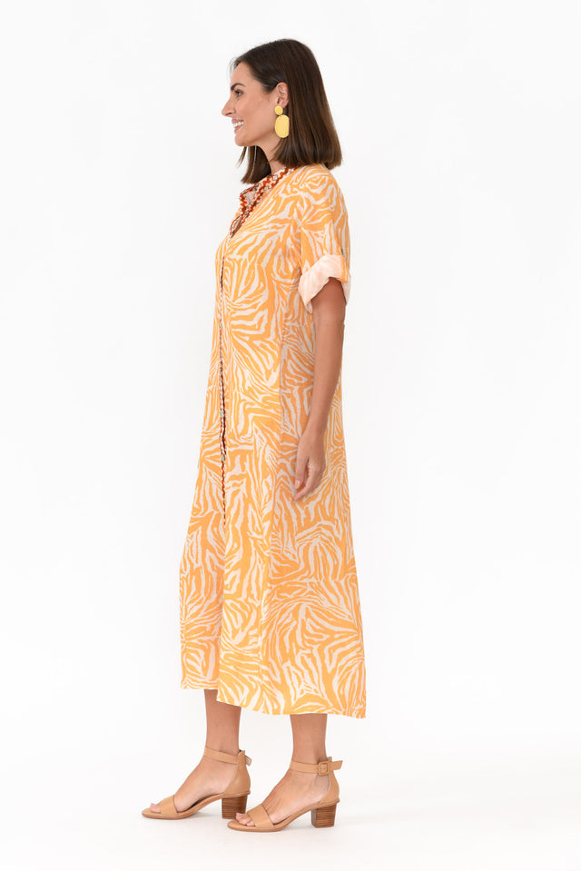 Retro Orange Zebra Linen Shirt Dress image 3