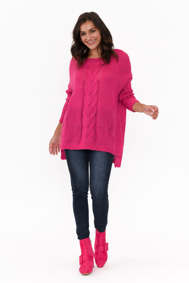 Rinna Hot Pink Cable Knit Detail Jumper
