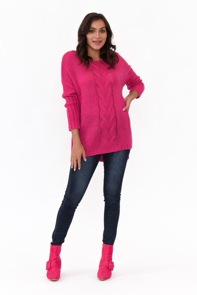Rinna Hot Pink Cable Knit Detail Jumper image 6