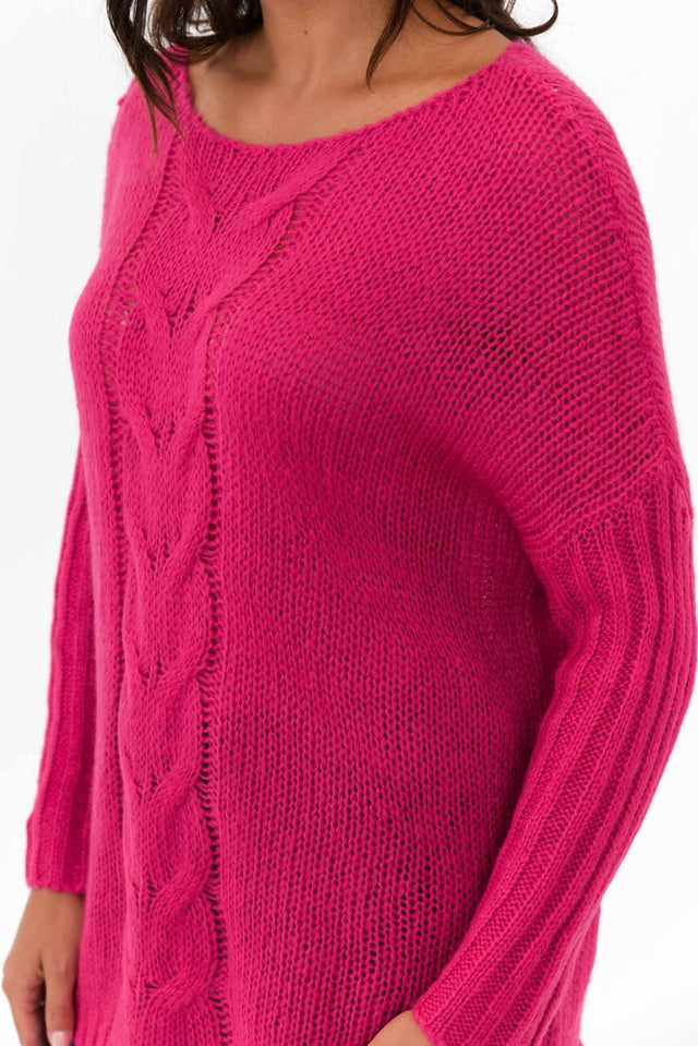 Rinna Hot Pink Cable Knit Detail Jumper