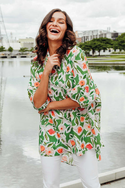 Sadie Green Blossom Cotton Tunic Top