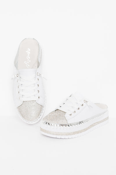 Sarah White Leather Mule Sneaker