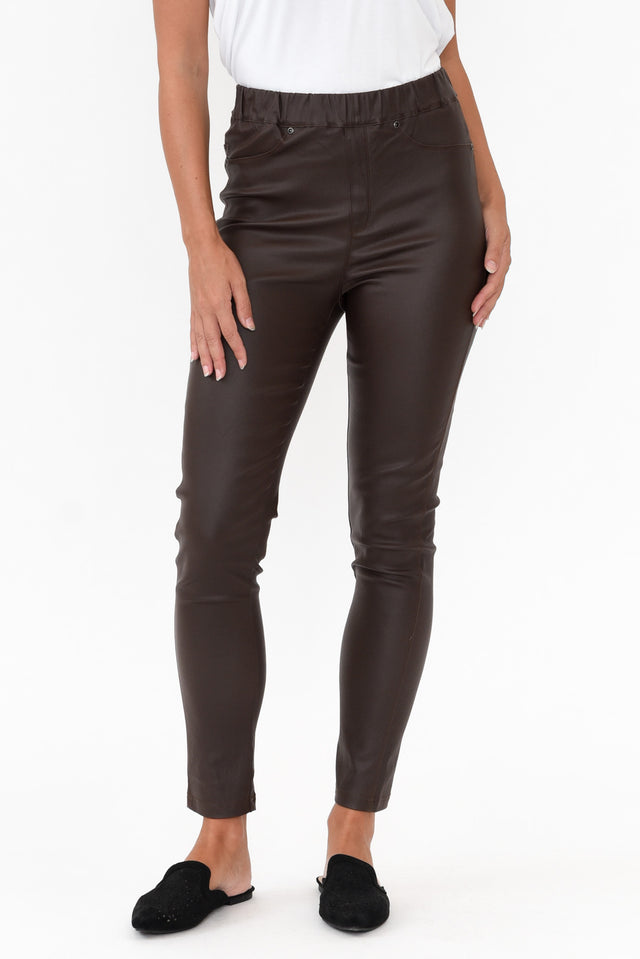 Sawyer Chocolate Wet Look Pant   alt text|model:MJ;wearing:S image 1
