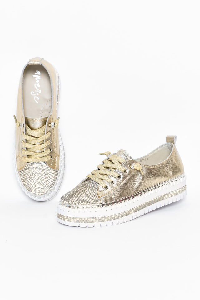 Sky Gold Leather Diamante Sneaker