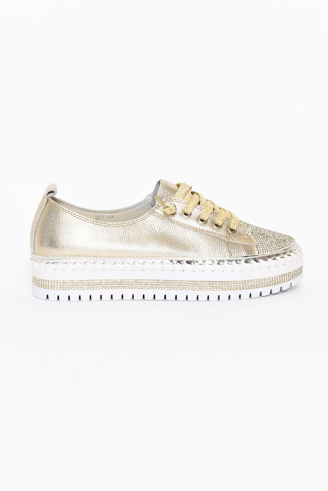 Sky Gold Leather Diamante Sneaker
