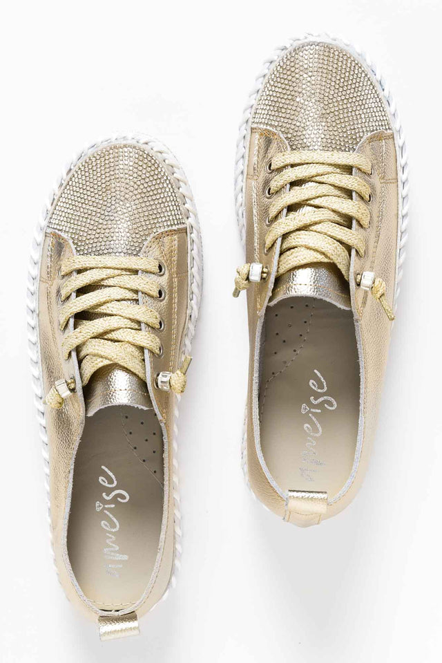 Sky Gold Leather Diamante Sneaker