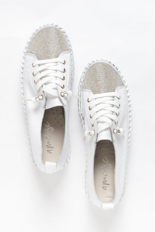 Sky White Leather Diamante Sneaker