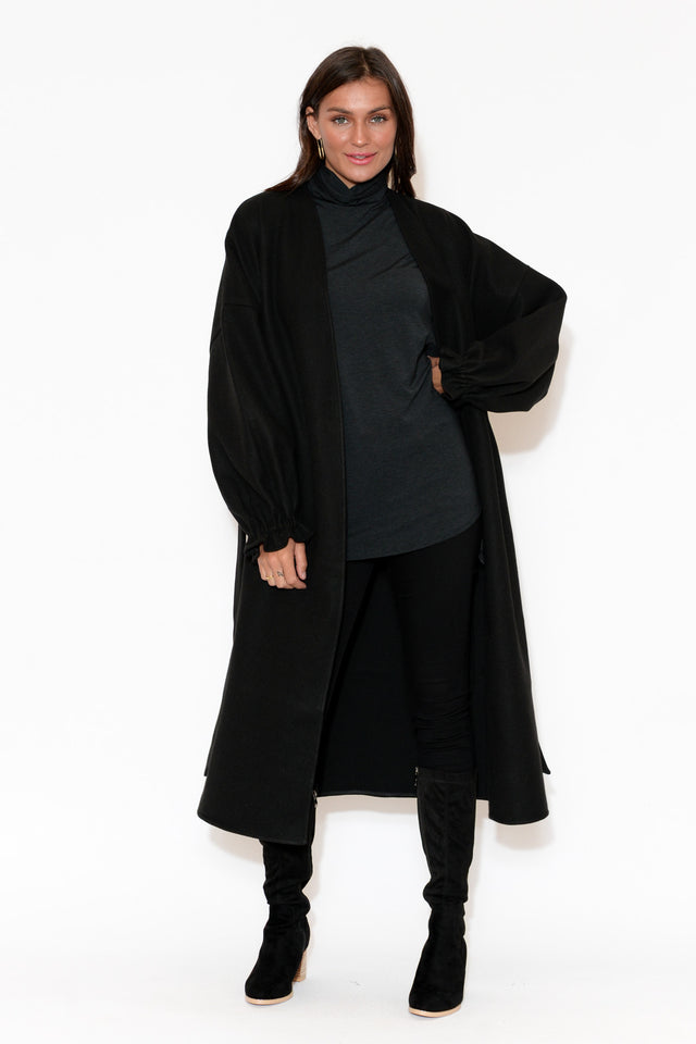 So Close Black Wool Blend Coat image 2